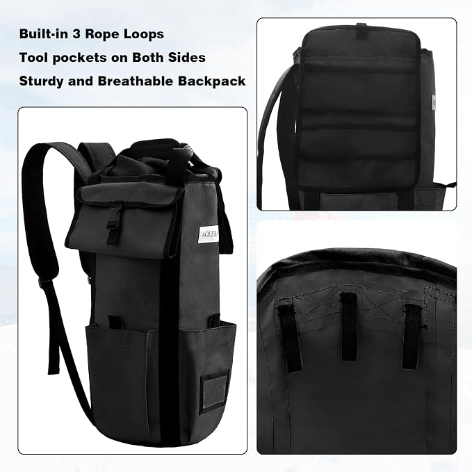 AOLEBA Arborist Rope Storage Bag Tree Climbing Rock Rope Bucket Backpack Rope Storage Bag Large Capacity 1680D Thicken Nylon Material with Hand Straps, Side Pockets - Image 4