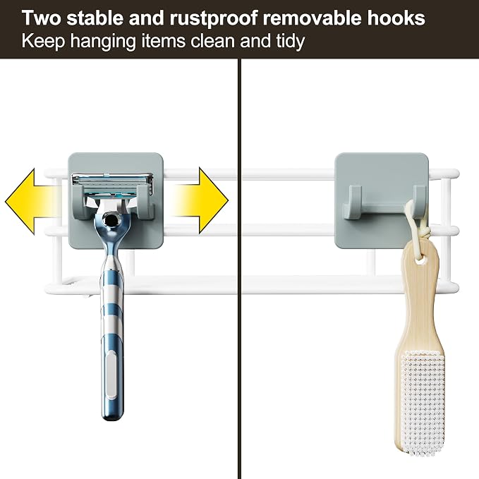 Orimade Adjustable Anti-slip Shower Caddy over Head, Rustproof Bathroom Hanging Shower Organizer with 2 Hooks for Razor, No Drilling Shower Shelves Storage Rack 3 Tier, White - Image 7