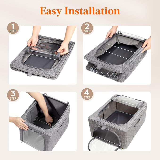 Lifewit Clothes Storage Bins with Metal Frame 6 Pack, Fabric Stackable Storage Bags with Lids, Zipper, Foldable Clost Organizers Containers for Clothing, Blanket, Winter Cloth, 25L - Image 7
