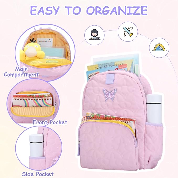 Chase Chic Toddler Backpack for Girls, Puffer Cute Lightweight Preschool Backpack with Lunch Box Set for Daycare Travel Kids Age 3-6,Pink Butterfly - Image 4
