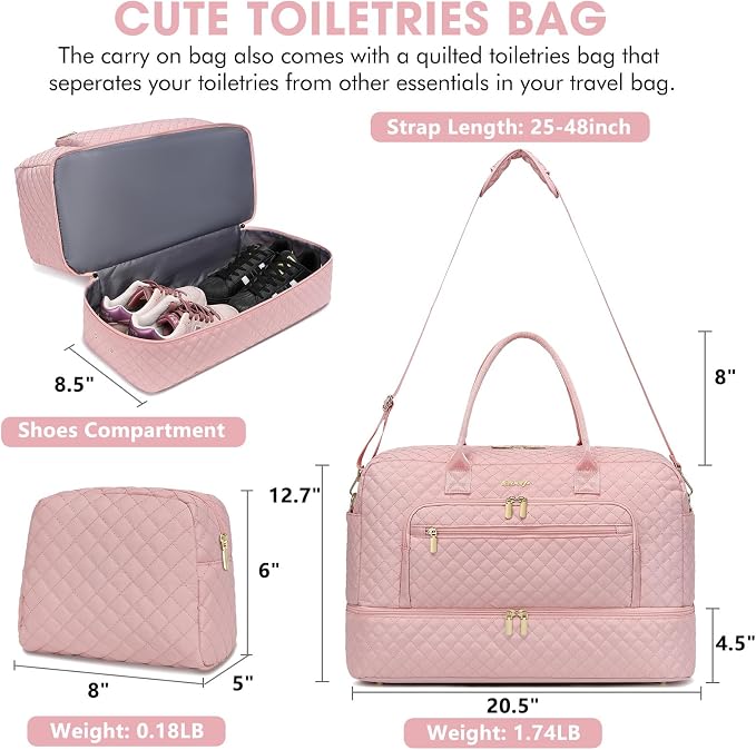 Large Women Travel Duffle Bag - Carry on Overnight Bag Weekend Travel Duffel Tote Bag Yoga Gym Bag with Wet Pocket Toiletry Weekender Overnight Bag for Travel Business Trips Sports Hospital Pink - Image 3