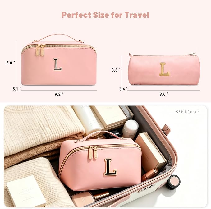 BOYATU Makeup Bag Gift for Women: 3-in-1 Travel Personalized Cosmetic Bag | Initial Make up Bag - Monogram A-Z - Vegan Leather Flat Open Toiletry Organizer - Ideal Gift Set for Birthday Graduation - Image 8