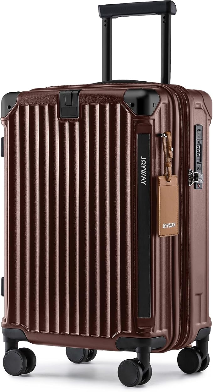 Joyway Carry On Luggage, Expandable Suitcase with Smart Cup Holder and USB Port, 20 IN Hardside Checked with TSA Lock Spinner Double Wheels (Coffe, Carry-On 20-Inch) by Joyway
