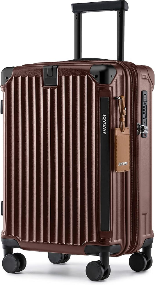 Joyway Carry On Luggage, Expandable Suitcase with Smart Cup Holder and USB Port, 20 IN Hardside Checked with TSA Lock Spinner Double Wheels (Coffe, Carry-On 20-Inch) by Joyway