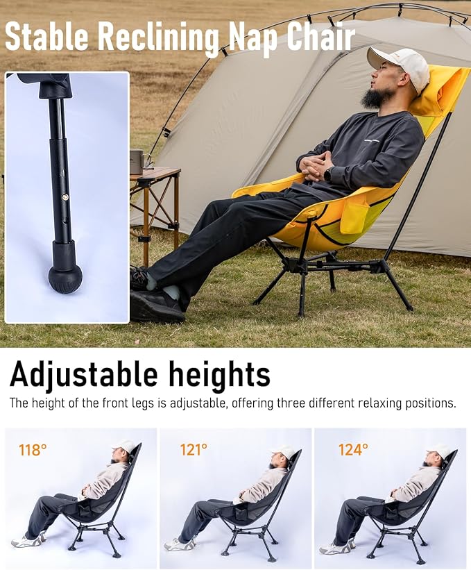 iClimb Ultralight Compact Camping Folding Beach Chair with Anti-Sinking Large Feet (Yellow - Triangular Frame High Back - 2PC) - Image 4