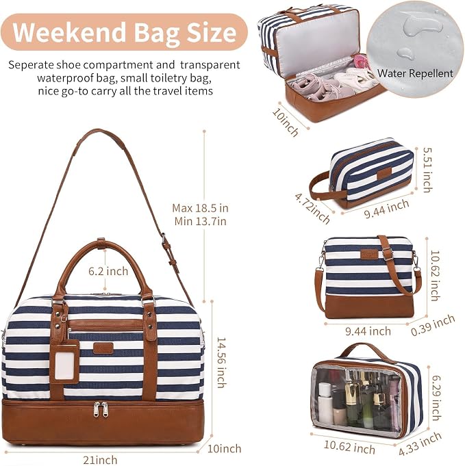 Wogarl 4PCS Weekender Bags for Women Large Overnight Weekend Travel Duffel Carry on Shoulder with Shoe Compartment Canvas Toiletry Bag for Travel Business Gym - Image 3