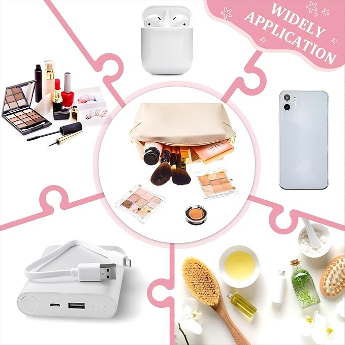 24 Pcs Preppy Makeup Bag PU Leather Cosmetic Bag with Zipper Plain Cosmetic Pouch Waterproof Toiletry Makeup Pouch for Women Bridal Shower Favors Traveling Organizer(Ivory White, Black) - Image 3