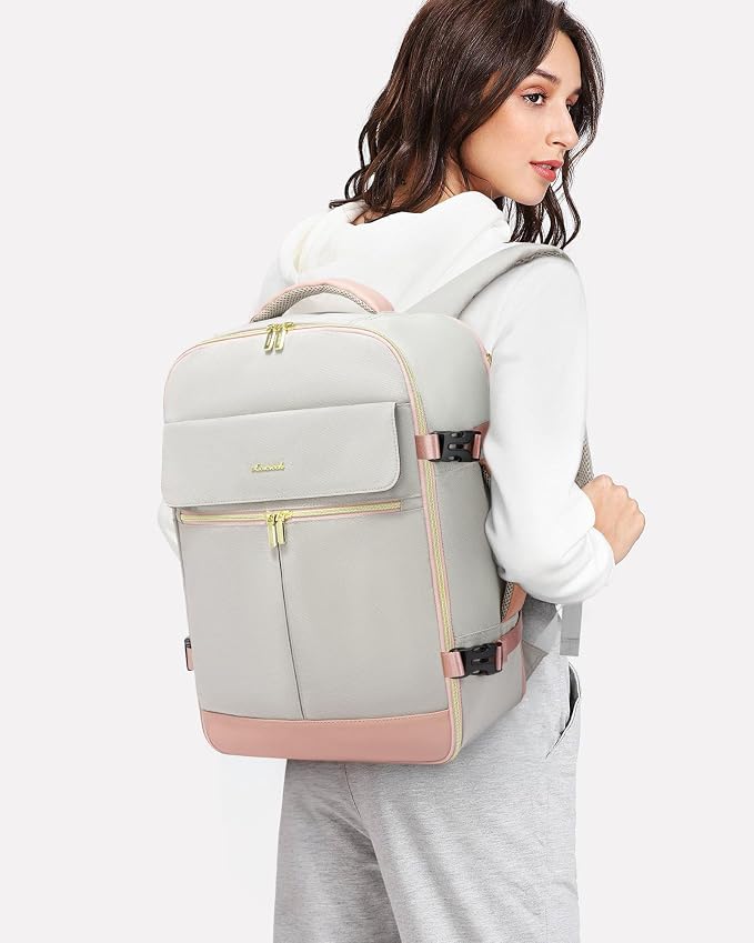 LOVEVOOK Carry On Backpack, 40L Travel Backpack Women with 3 Packing Cubes, TSA Airline Approved Suitcase Bag as Personal Item, Waterproof 17 inch Laptop Backpack for Weekender Overnight,Grey Pink - Image 9
