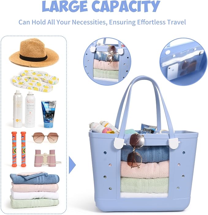 Rubber Beach Bag for Women, Waterproof Travel Tote Bags for Beach | Waterproof Sand-proof Tote Bags with Zipper Pocket, Durable Lightweigh Tote Bag for Outdoor - Image 7