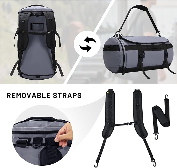 MIER Large Duffle Bag Backpack for Travel Camping Gym Sports, 45L/60L/90L | Water Resistant, Convertible Duffel, Detachable Backpack Straps, Shoe Compartment, Heavy-Duty Tarpaulin, 3 Sizes - Image 2