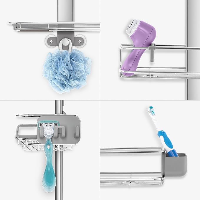 simplehuman Adjustable and Extendable Shower Caddy Large, Stainless Steel and Anodized Aluminum - Image 2