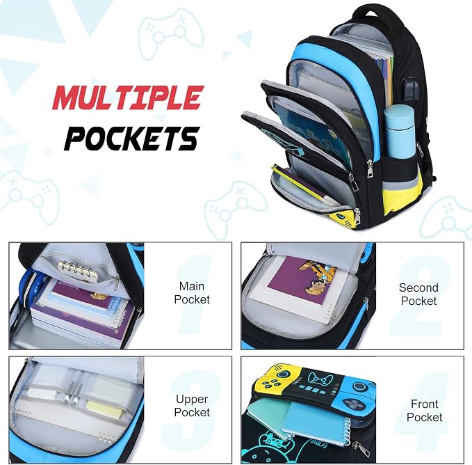Bevalsa Backpack for School Boys, Cool Luminous Gamer Boys Schoolbag with Lunch Box & Pencil Case Set for Kids Teens Elementary Middle School, Bookbag Glow In The Dark(Yellow Blue Backpack) - Image 4