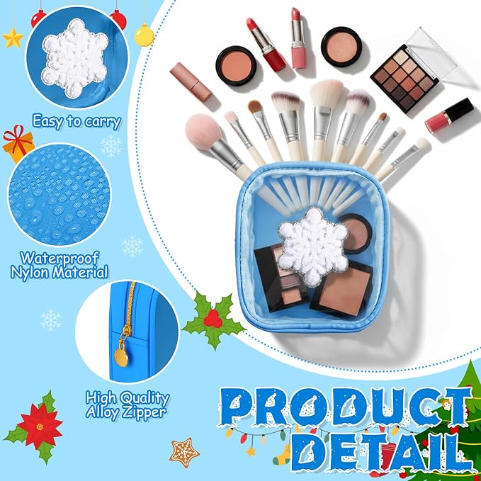 Abbylike Christmas Preppy Patch Makeup Bags Bulk Holiday Makeup Bag Skincare Pouch Xmas Zipper Cosmetic Pouch Preppy Thing for Travel Christmas Women Gift(Colorful) - Image 3