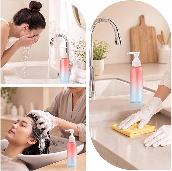 Nuenen 48 Pcs Refillable Empty Lotion Bottles 4oz/120ml Plastic Pump Bottles Conditioner Shampoo Dispenser Leak Proof Pump Container for Body Wash, Creams, Liquid Soap (Pink Blue Gradient) - Image 7