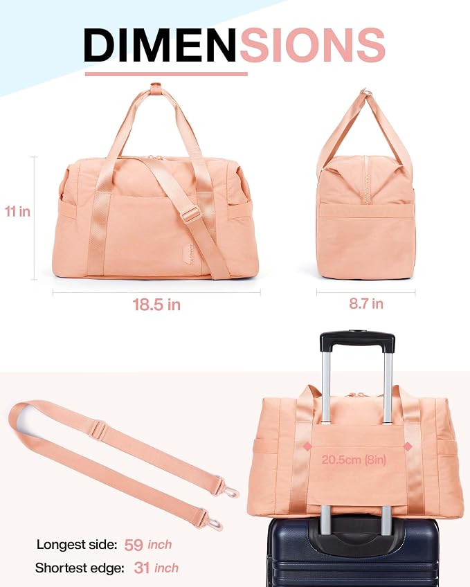 BAGSMART BAGSMART Gym Bag for Women, Carry on Weekender Overnight Bag, Travel Duffel Bags with Trolley Sleeve, Personal Item Travel Bag Tote Bag Workout Dance Bag(Orange,Medium) - Image 2