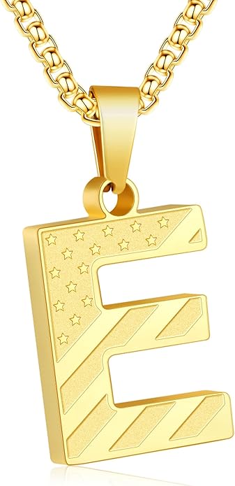Zocomi Stocking Stuffers Christmas Gift - Initial Necklace Gifts for Men Boys, Stainless Steel American Flag Pendant Jewelry, Christmas Gifts Ideas for Kids Teen Boys