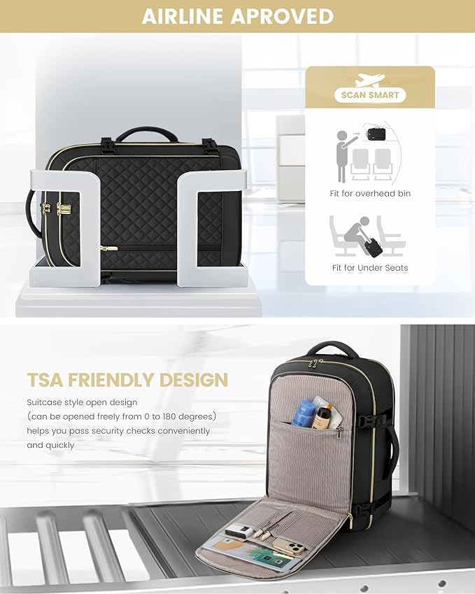 LOVEVOOK Large Travel Backpack for Women, 40L Carry on Backpack for Airplanes,TSA Personal Item Travel Bag fits 17" Laptop,Travel Essentials Carry On Bag Flight Approved with 3 Packing Cubes - Image 5