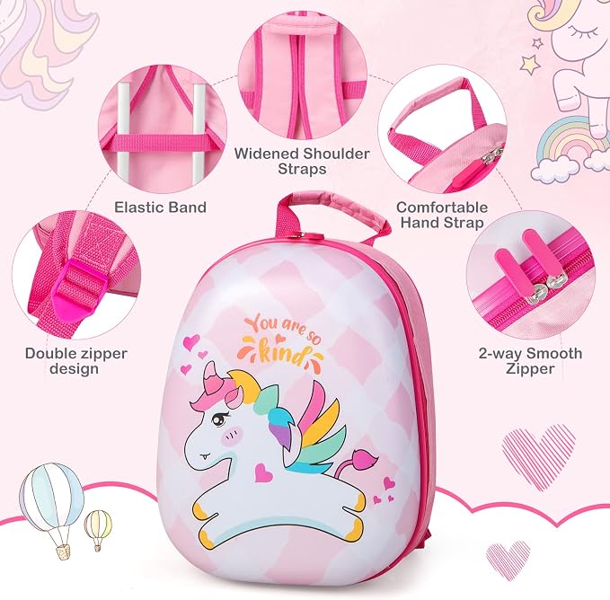 HONEY JOY Kids Luggage, 12" Toddler Backpack & 16" Travel Suitcase with Wheels, Lightweight Toddler Girls Suitcase, Durable ABS Hardshell, 2Pcs Carry On Luggage Set for Boys Girls(White Horse) - Image 7