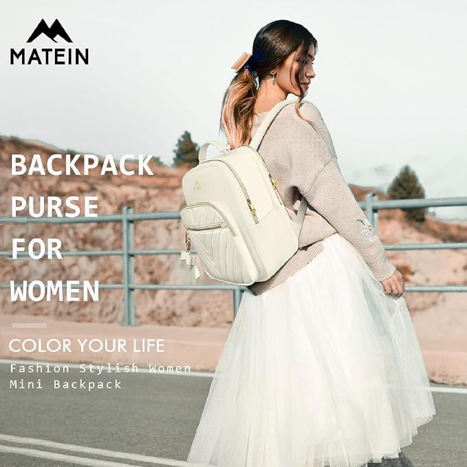 MATEIN Cute Backpack for Women, Mini Stylish Daypack Purse, 2pcs Set, Beige | Waterproof Anti-theft Casual Daily Rucksack, Ladies Teen Girls Shoulder Bag Handbags, Bookbag for Travel Work School College - Image 9