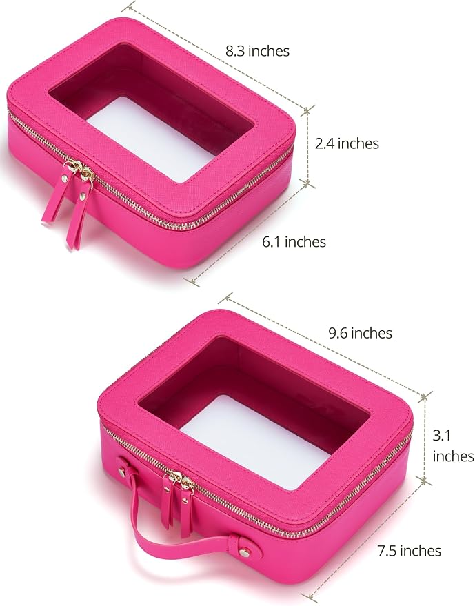 Popvibe Clear Makeup Bag Travel Cosmetic Case Transparent Toiletry Bag with Zipper, Portable Make Up Organizer Traveling Compact Car Bag for Essentials, Hotpink, Medium and Large - Image 4