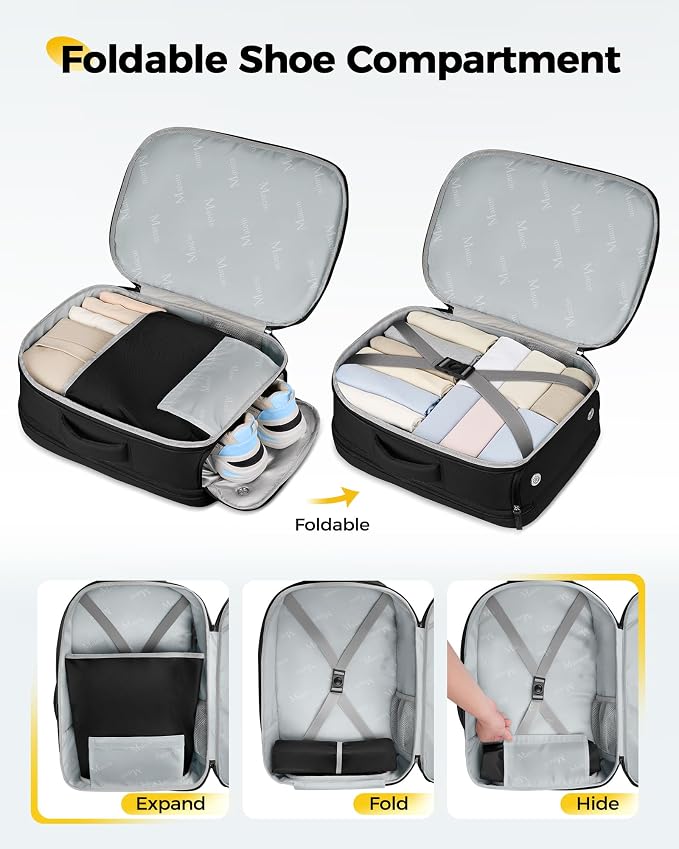 MATEIN HER 40L Travel Backpack with Shoe Compartment, TSA Personal Item Bag | Waterproof, for Spirit Airlines, Fit 17" Laptop, 18x14x8 Inches, Underseat Backpack, Weekender Overnight Bags, 2 Pcs Set - Image 2