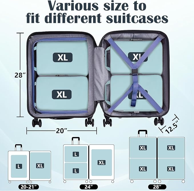 Extra Large Compression Packing Cubes for Travel Essentials, 2 Set Expandable Travel Cubes for Packing Compression Bags Luggage Suitcase Organizer, Blue - Image 5