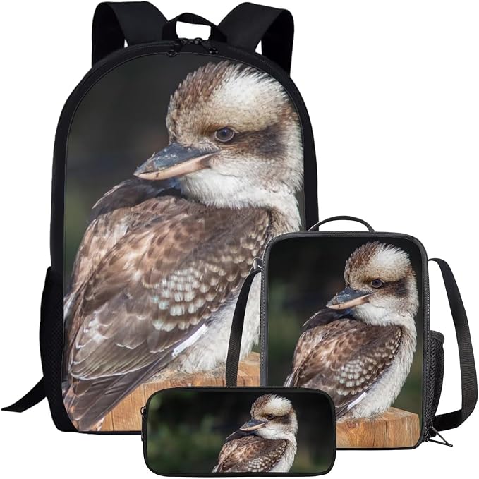 Girls Boys School Backpack with Lunch Box Pencil Case Comfy Padded Lightweight Kookaburra Backpack Set Kids Cute Bookbag Insulated Lunch Bag Student Large Capacity Daypack 17 Inch by Parprinty