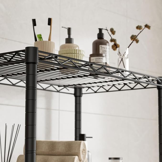 Golpart 4 Tier Shelves Storage Shelf Wire Closet Bathroom Organizers Metal Pantry Kitchen Garage Shelving Unit Laundry Room Organization Home Rack Net Basket Black with Wheels 14”D X 24”W X 48.9”H - Image 5