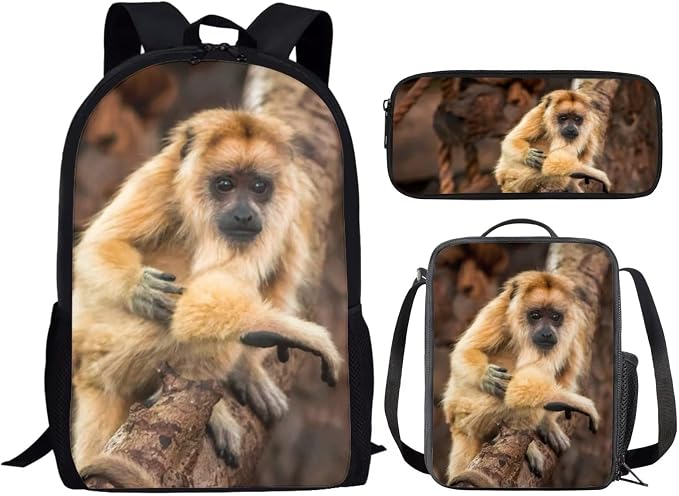 Kids Novelty Animal Backpack and Lunch Box for Boys Girls Student Lightweight 17 Inch School Howler Monkey Backpack with Lunch Bag Pencil Case Kids Comfy Padded Black Large Bookbag - Image 2