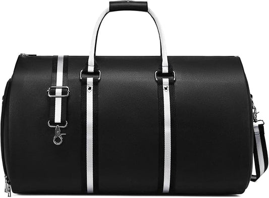 Leather Garment Bags for Travel, Convertible Carry on Garment Duffel Bag for Men, 2 in 1 Waterproof Foldable Travel Suit Bag with Shoulder Strap Weekender Bag with Shoe Pouch by SSWEISIKER