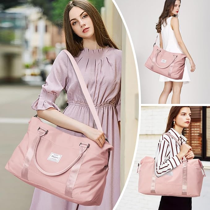 Travel Duffel Bag with Toiletry Bag,Weekender Overnight Carry-on Bag for Women Wet Pocket,Extra Large,Pink - Image 8