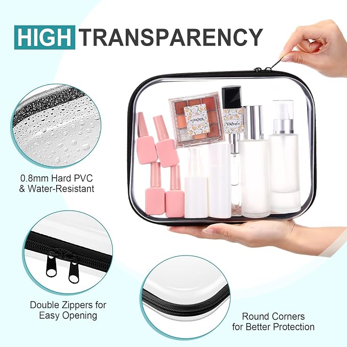 Hoolerry 4 Pcs Hard Clear Zipper Case Makeup Bags Plastic Zipper Pouch Transparent Storage Box Containers for Cosmetics, Snacks, Building Blocks, Puzzles(Clear,9.8 x 7.9 x 2 in,Black and White) - Image 3