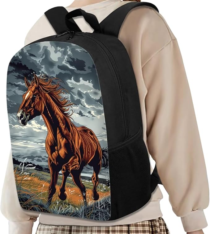 17 Inch Animal Print School Backpack And Lunch Box Set for Kids Lightweight Cloudy Sky Majestic Horse Backpack for Boys Girls School Bag with Insulated Lunchbox Pencil Case Student Bookbag - Image 2