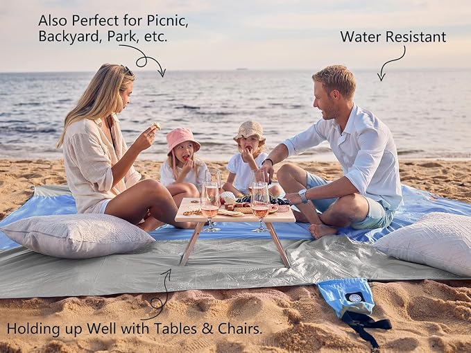 WEKAPO Beach Blanket Sandproof Waterproof, Extra Large Beach Mat, Oversized & Compact Sand Free, Quick Drying Beach Essentials for Vacation, Cruise, Picnic & Camping with Stakes - Image 4