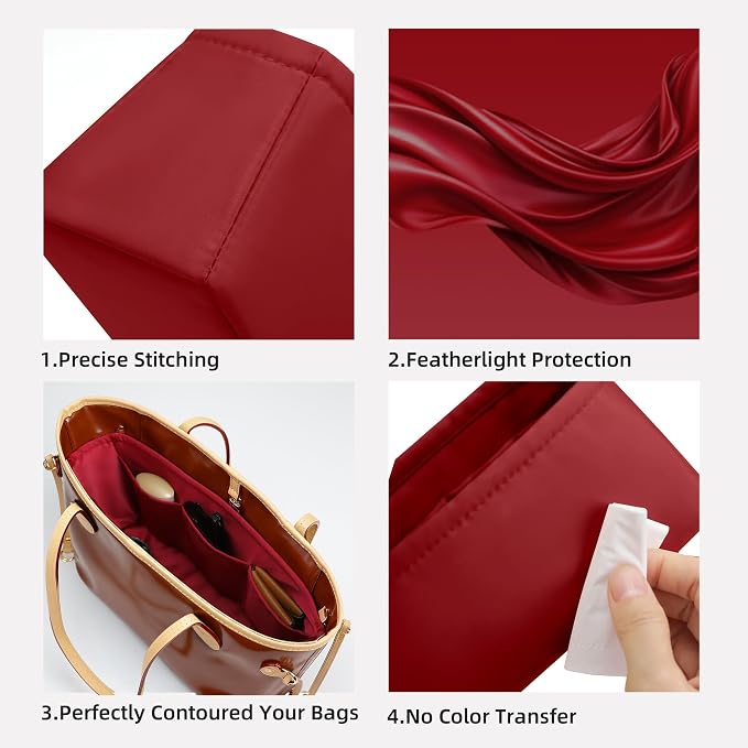 DGAZ Purse Organizer Insert Fits Neverfullbag BB/PM/MM/GM，Silk Bag Organizer，Luxury Handbag & Tote Shaper(Wine Red,BB) - Image 3