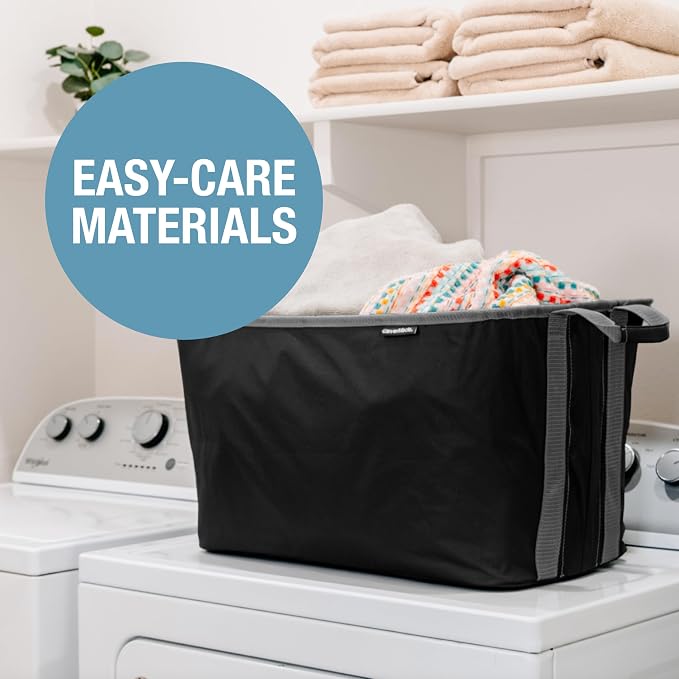 CleverMade Collapsible Laundry Basket 2 Pack – 60L (16 Gal) Foldable Clothes Hamper with Reinforced Handles, Space Saving Fabric Laundry Bin, Holds 55 lbs, Flat Folding for Home & Travel - Black - Image 6
