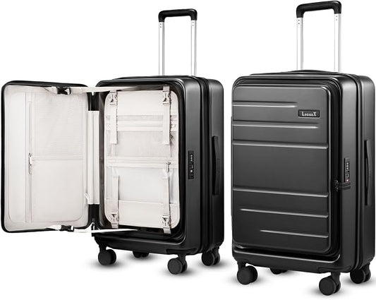LUGGEX Checked Luggage Top Opening, Expandable Polycarbonate Hard Shell Suitcase with Wheels (FX-Core, Black, 24 Inch, 63L-70L) by LUGGEXLUGGAGE