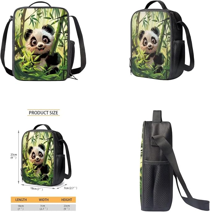 Panda Backpack for Girls Boys Backpack with Lunch Box Water Bottle Pouch and Kawaii Pencil Case 4PCS Set Cute Bookbag with Front Pocket for School 17 inch Large Sturdy School Bag for Kids - Image 4