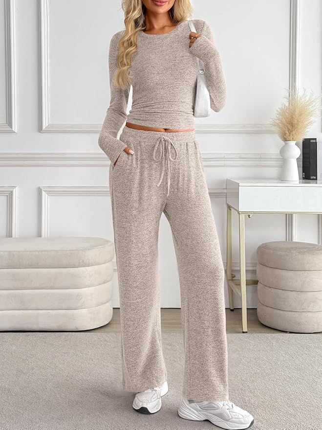 LILLUSORY Womens 2 Piece Matching Lounge Sets 2026 Fall Fashion Outfits | Long Sleeve Top & Drawstring Wide Leg Pants with Pockets, Workout Gym Comfort Sweat Suit, Travel Airport Vacation Clothing - Image 2