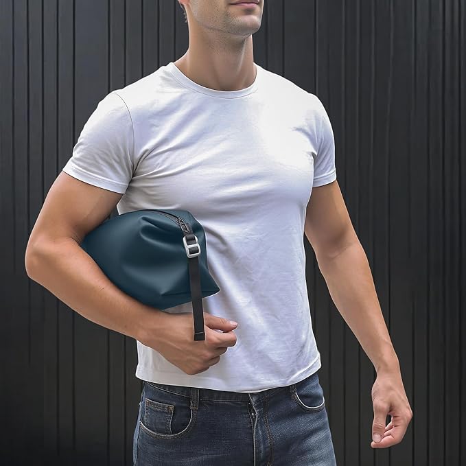 Vomgomfom 6L 13 Inch Silicone Toiletry Bag, Waterproof Leakproof Travel Cosmetic Organizer, Adjustable G-Buckle Compression Dopp Kit, Foldable Makeup Bag for Women & Men (Navy, 13" 6L) - Image 8