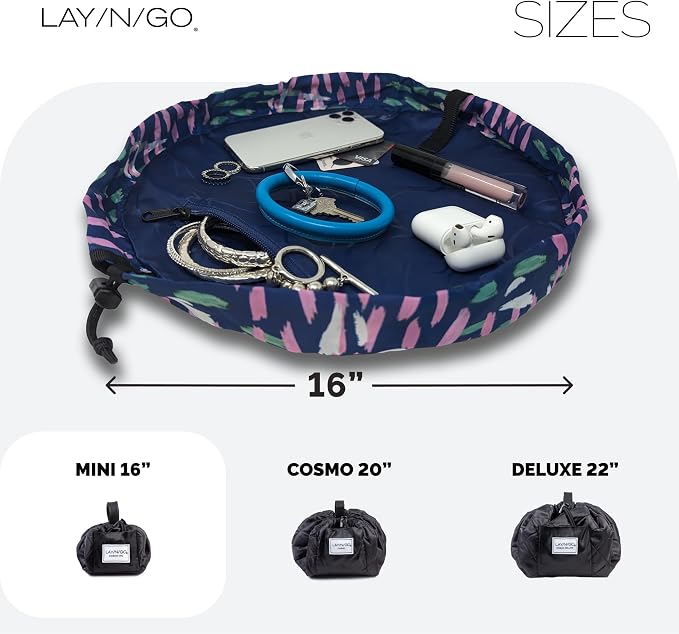 Lay-n-Go Cosmo Layflat Drawstring Cosmetic & Makeup Bag Organizer - Portable Drawstring Makeup Bag w/Zipper Pocket & More - Durable, Machine Washable Toiletry Bag for Travel (16", Crossmark) - Image 5