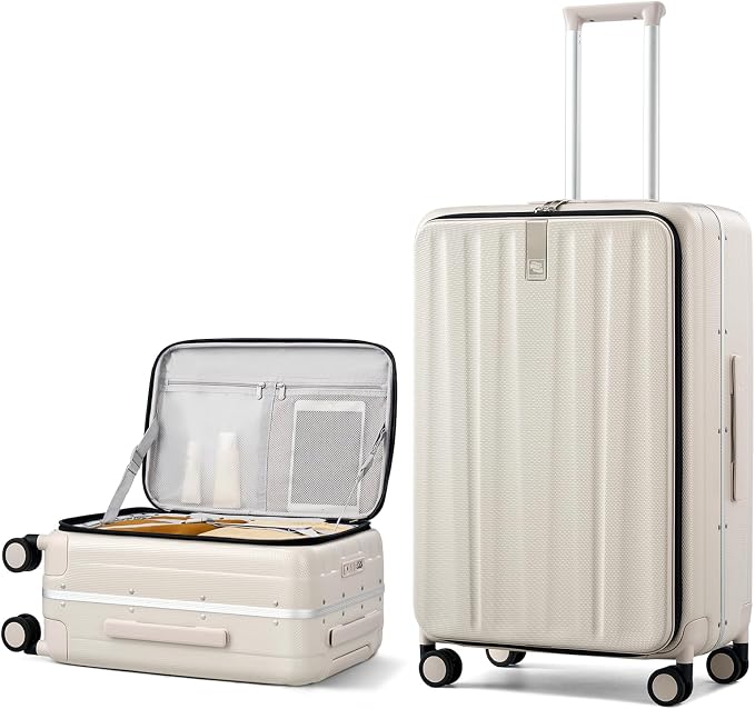 Hanke 26 Inch Large Luggage Suitcase Top Opening Aluminum Frame Travel Luggage Hard Shell Suitcases with Wheels for Woman Men.(Ivory white) by Hanke