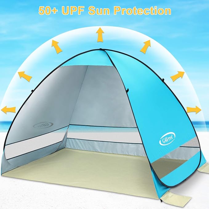 G4Free Large Pop up Beach Tent UPF50+ Automatic Sun Shelter Canopy Portable | Large Outdoor Cabana for 3-4 Person, UV Protection Sun Umbrella, Instant pop-up Design, made of 190T Silver Coated fabric - Image 2