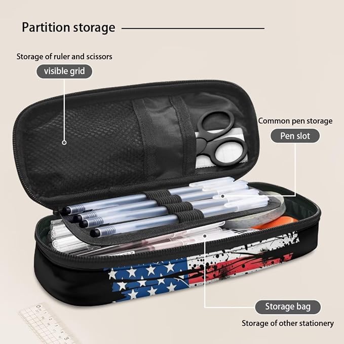 Patriotic Bass Fishing 4-Piece Kids School Backpack Set with Insulated Lunch Bag, Pencil Case & Charm, Lightweight American Flag Bookbag for Boys Elementary 1st 2nd 3rd 4th 5th Grade - Image 6