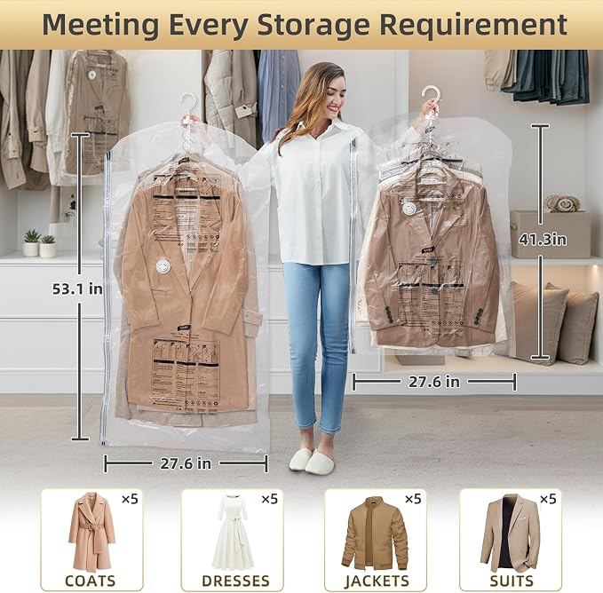 TAILI Hanging Vacuum Storage Bags, Space Save Vacuum seal bags for Clothing Travel, Suits and Jackets, Winter Coat Storage Closet Organizers, Set of 4 (2 Long, 2 Short), Clear - Image 3