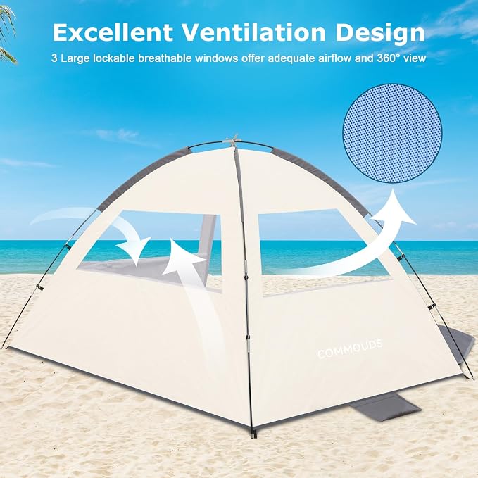 COMMOUDS Beach Tent Sun Shelter for 3/4/6/8 Person, UPF 50+ UV Protection Beach Shade Canopy Tent, Lightweight, Easy Set Up and Carry - Image 5
