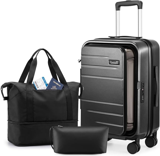 LUGGEX Carry On Luggage Top Opening, Hard Shell Suitcase and Travel Packing Cubes Bundle – Travel Essentials (FX-Core, Charcoal Metallic, 20 Inch) by LUGGEXLUGGAGE