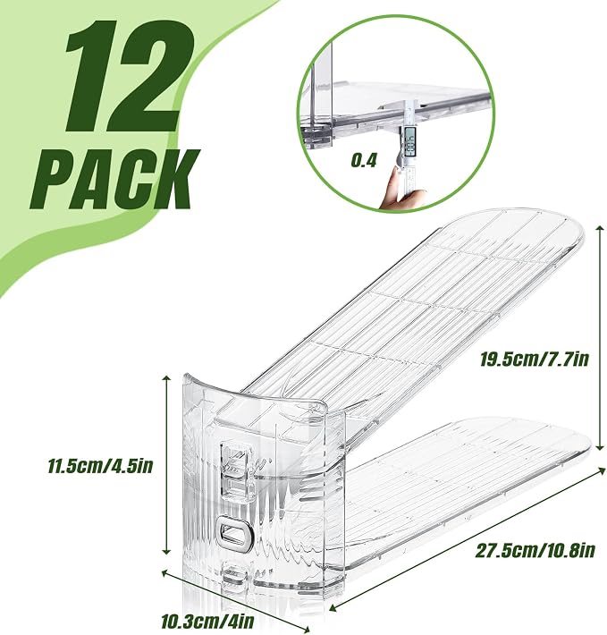 Clear Shoe Slot Organizer, 12 Pack Adjustable Shoe Slots Organizer for Closet Clear Shoe Stackers Shoe Rack Holder Shoe Space Savers for a Pair of Shoes - Image 2