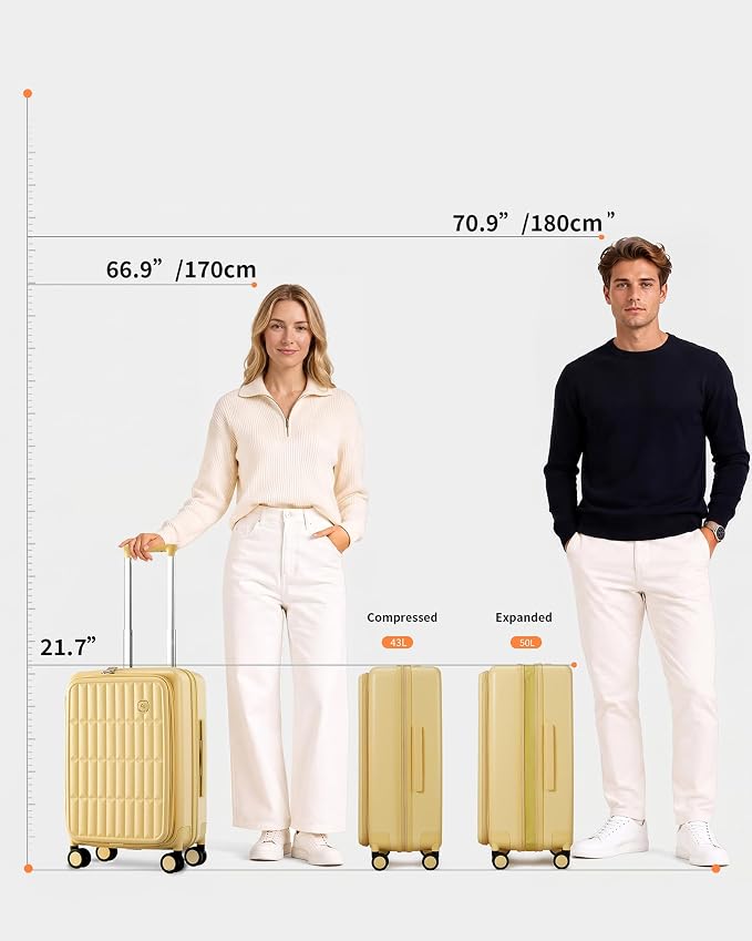 Expandable Top Open Carry On Luggage 22x14x9 Airline Approved, 20 Inch Hard Shell Carry On Suitcase with Spinner Wheels,Travel Small Luggage for Women Men,Cheese Yellow - Image 11