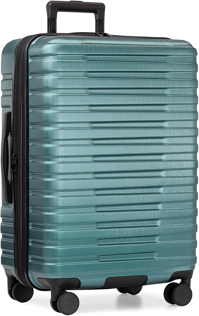 U.S. Traveler Boren Expandable Hardside Rugged Travel Luggage with 8 Spinner Wheels, Teal, Checked-Medium 26-Inch by USTraveler